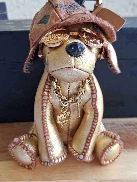 MCM Other - MCM Gold Leather Dog Key Charm with Sunglasses
